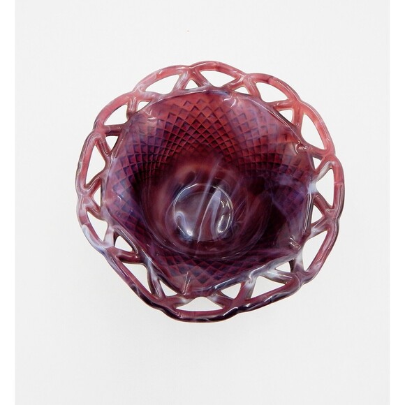 Imperial Diamond Lace Candy Dish Pattern Purple Slag Three Toed Glass Bowl - Picture 5 of 9